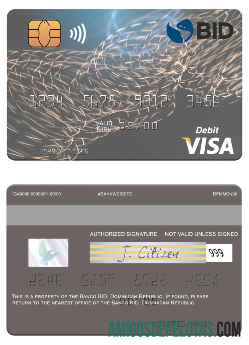 Cartão de Débito Banco BID Visa da República Dominicana modelo